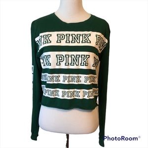 PINK Victoria’s Secret Green Long Sleeve Crop Shirt Size Small
